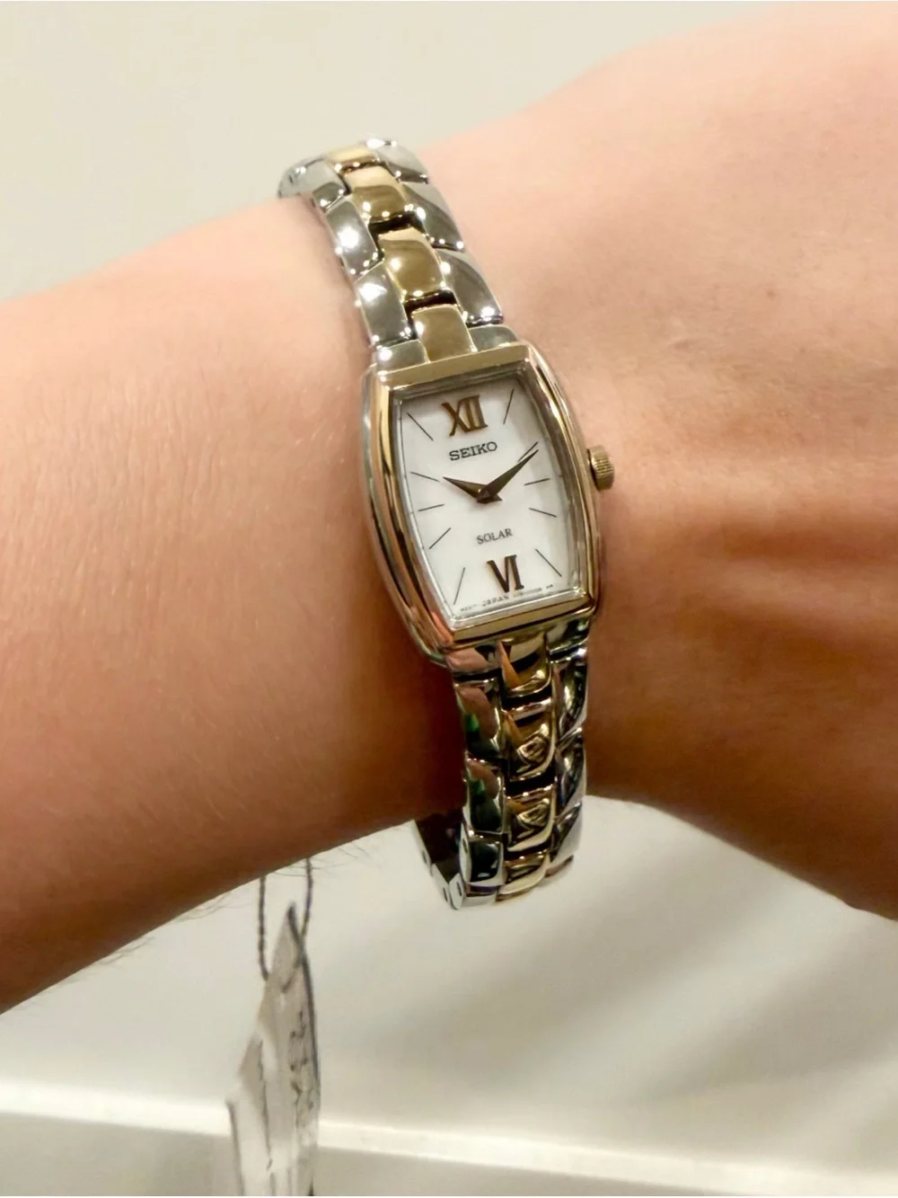 Seiko Women's Solar White Dial Two Tone Watch SUP070